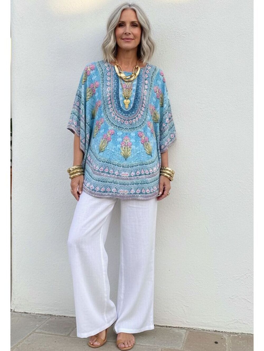 NWOT Tolani Collection Floral Aztec Kaftan Tunic, Size Small